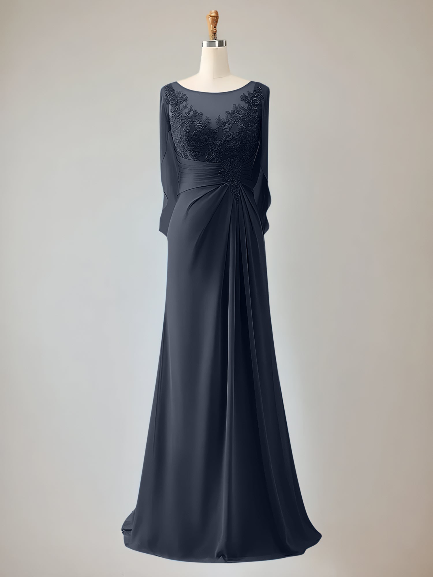 Trumpet/Mermaid Scoop Neck 1/2 Sleeve Chiffon Mother of the Bride Dress With Beadings