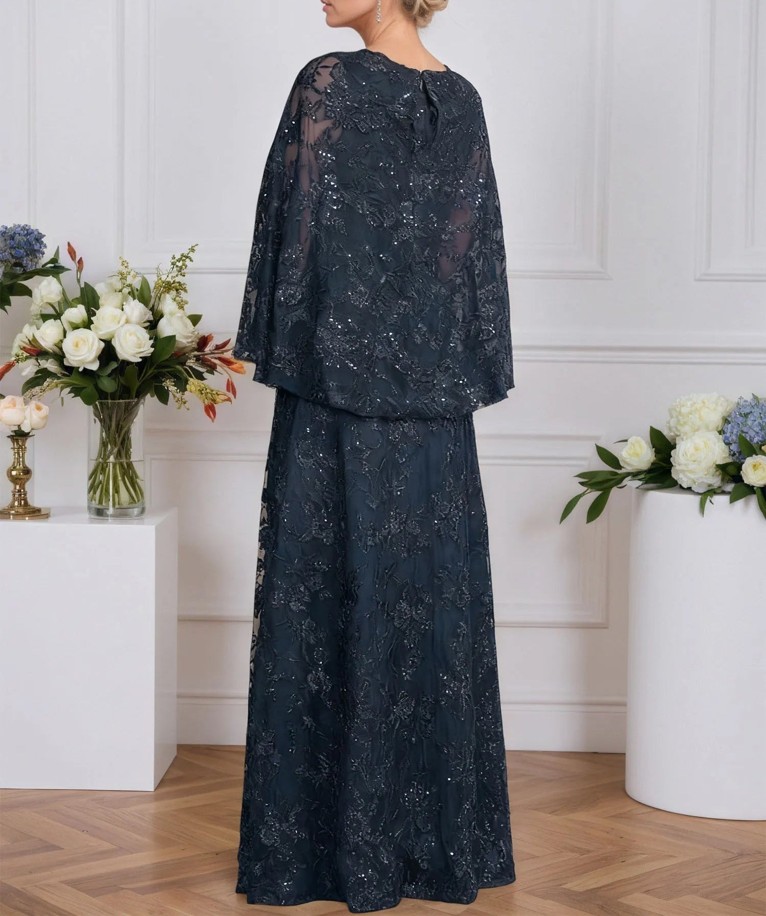 A-line V-Neck Floor-Length Lace Mother of the Bride Dress With Sequins