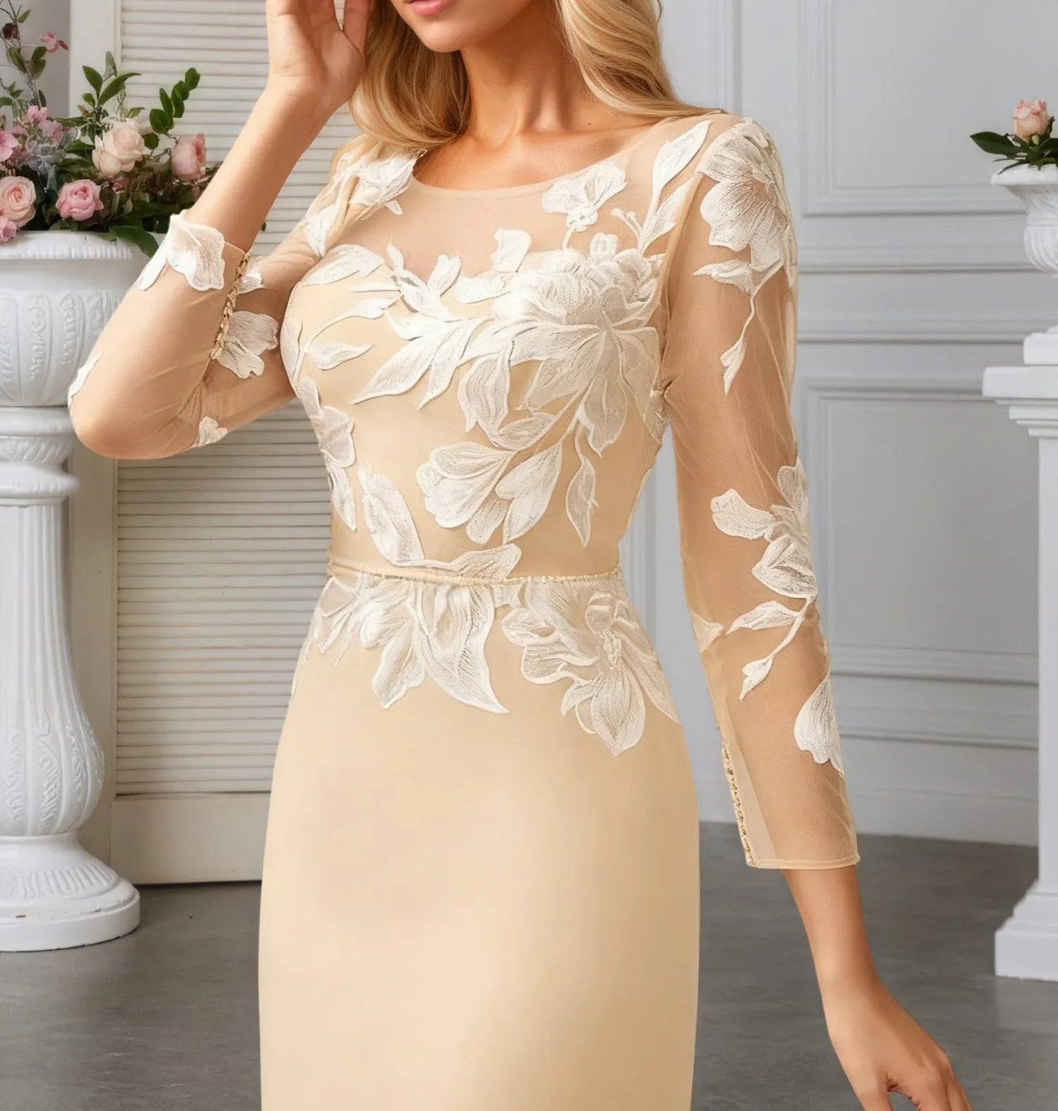 Sheath/Column Scoop Illusion Sweep Train Chiffon Evening Dress With Sequins