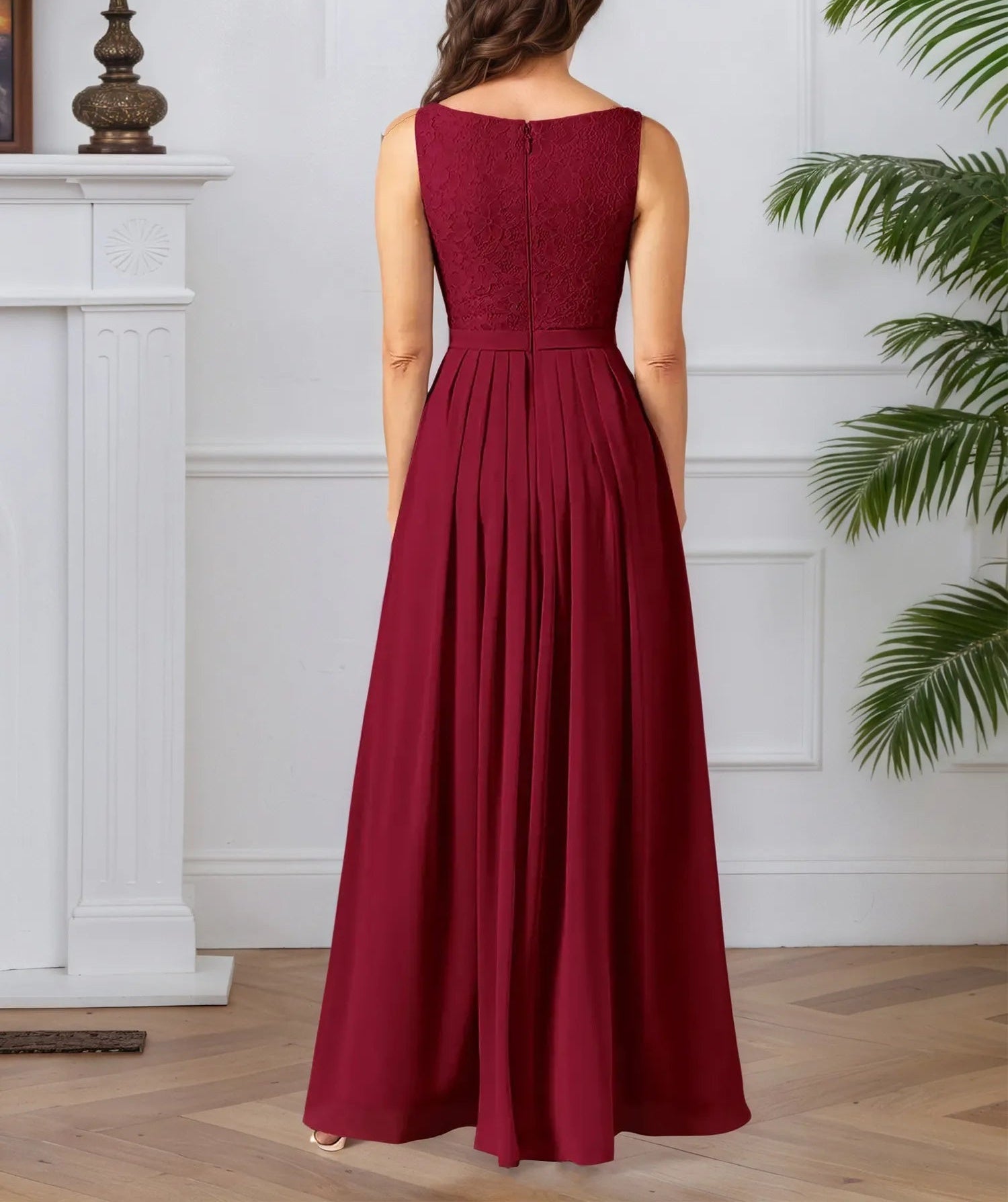 A-Line Square Neckline Lace Chiffon Mother of the Bride Dress