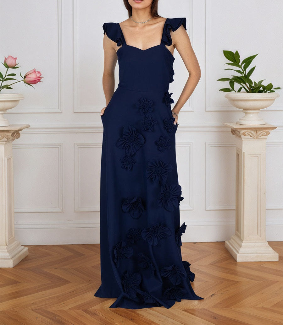 Lilac 3D Floral Sheath Formal Gown with Ruffle Sleeves