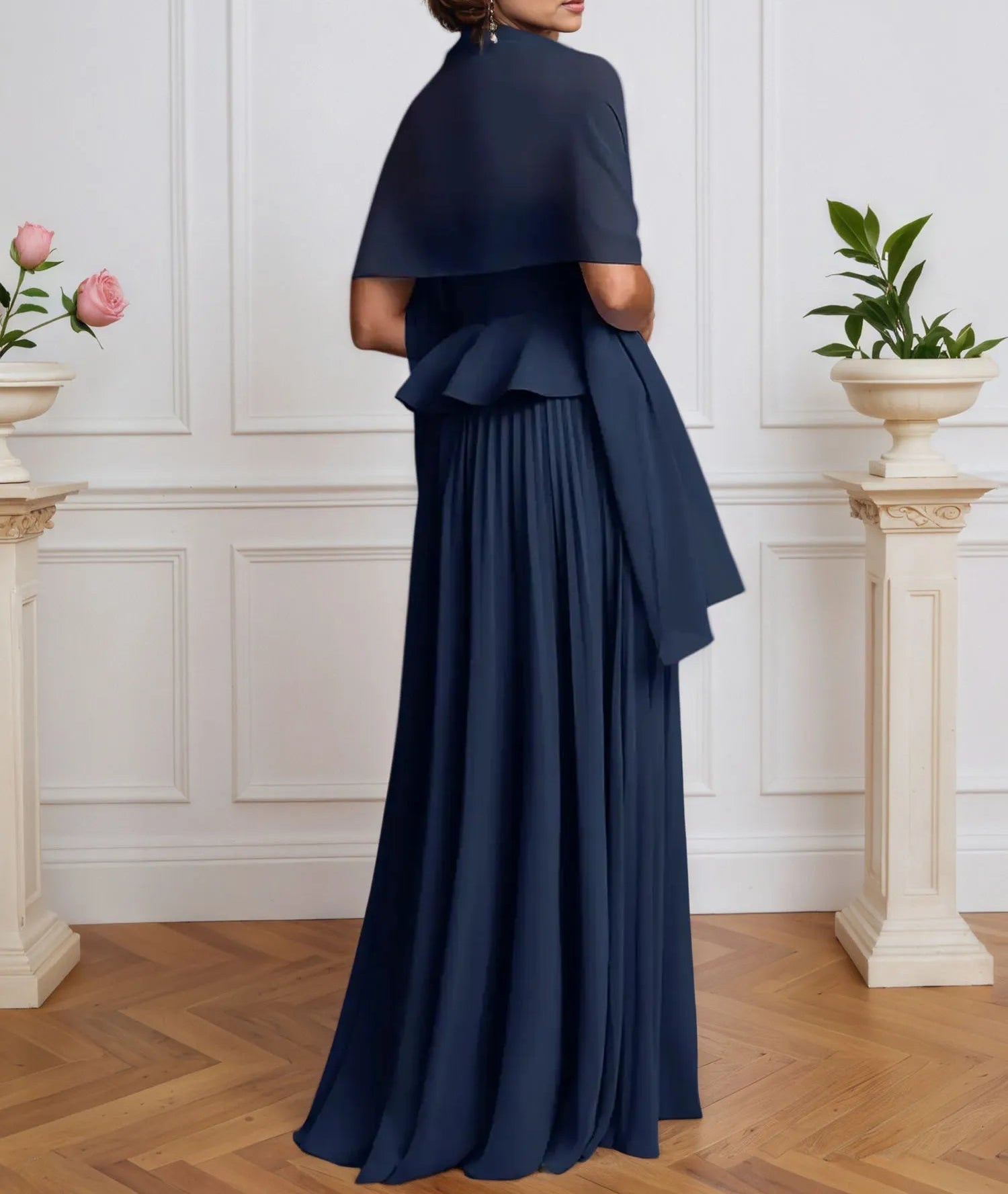 A-Line Off The Shoulder Sleeveless Pleated Chiffon Dress With Cascading Ruffles