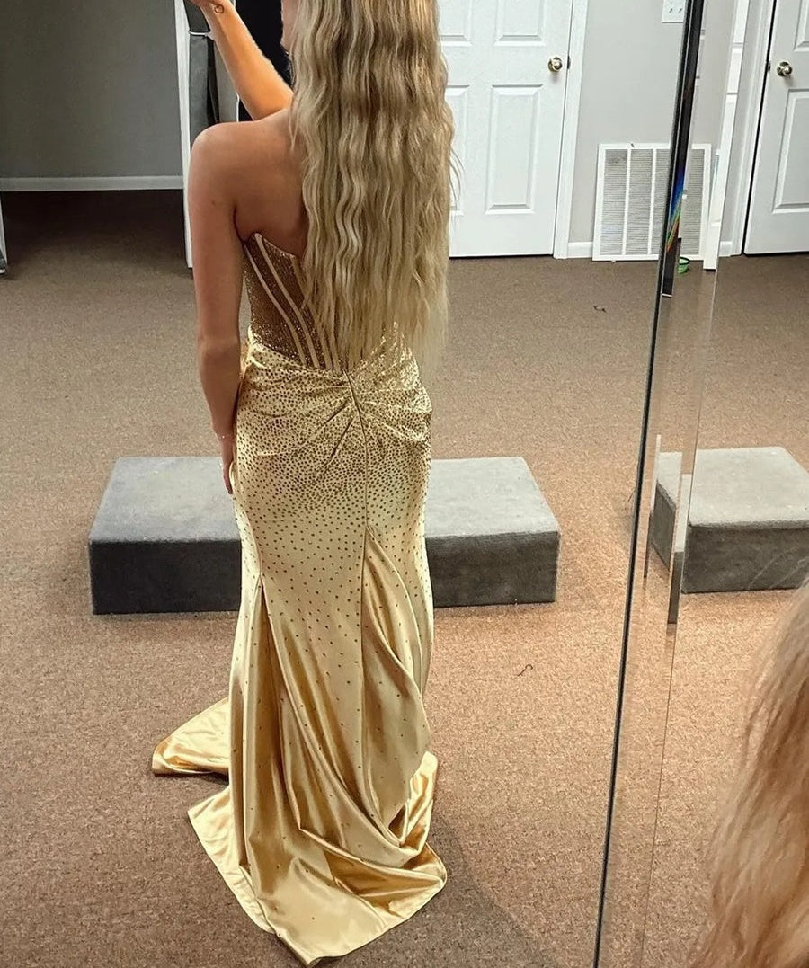 Mermaid/Trumpet Sweetheart Glitter Beading Long Prom Dresses with Corset
