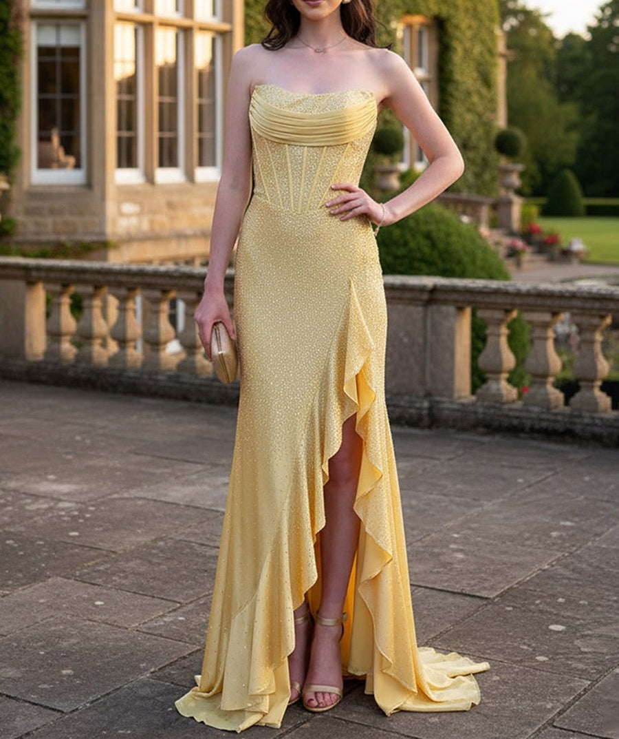 A-Line/Princess Tube Floor-Length Formal Prom Dresses with Beads