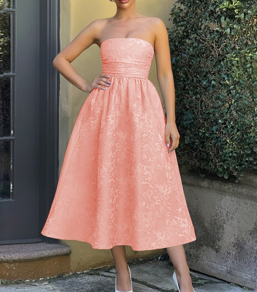 Jacquard Sleeveless Midi Prom Dresses Ball Gown