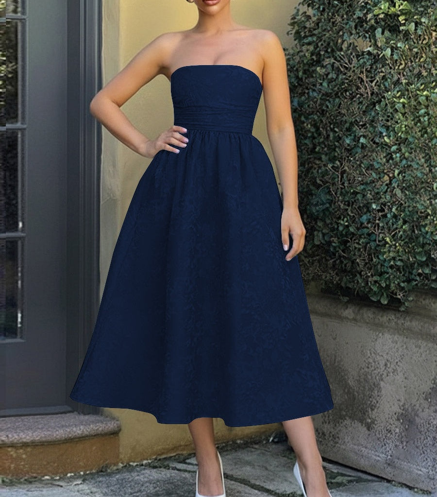 Jacquard Sleeveless Midi Prom Dresses Ball Gown