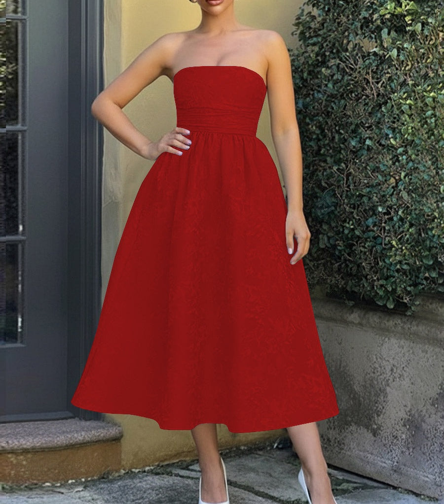 Jacquard Sleeveless Midi Prom Dresses Ball Gown