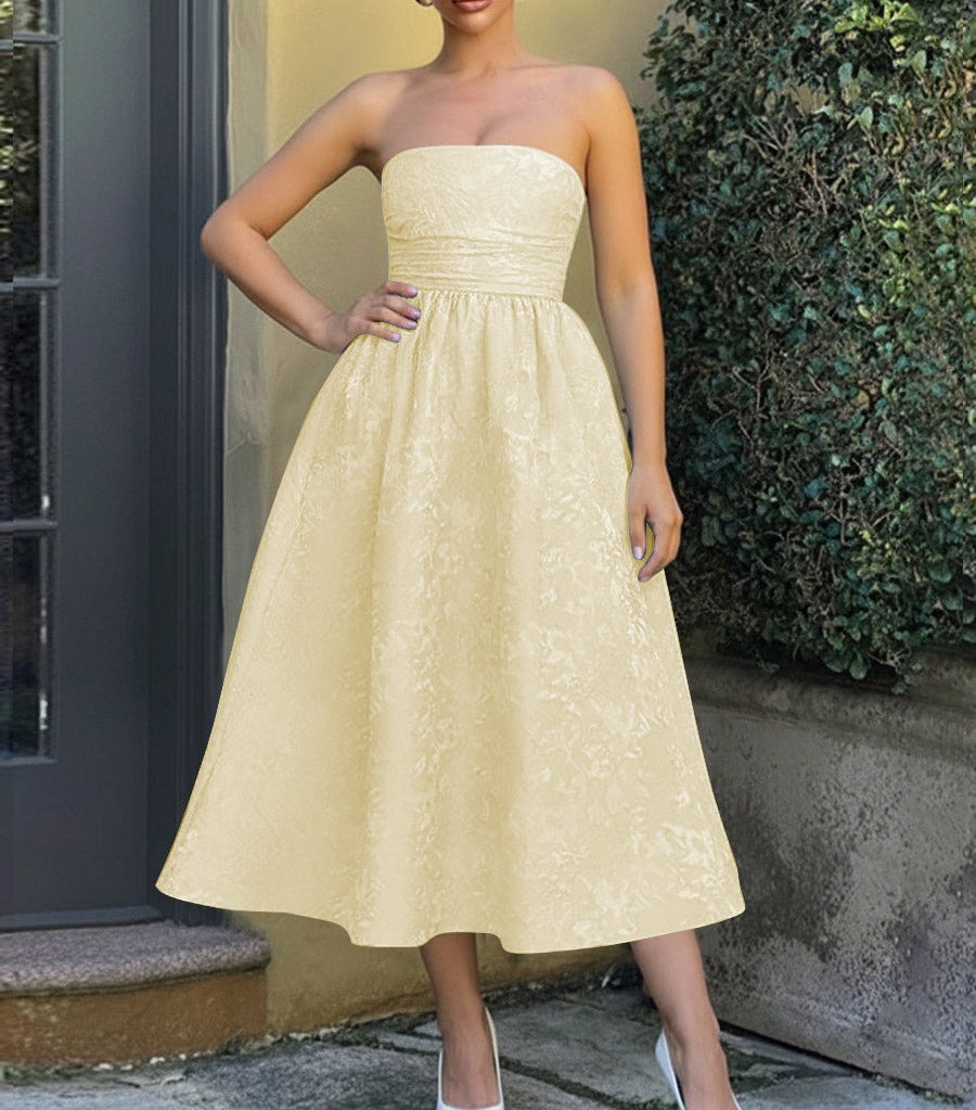 Jacquard Sleeveless Midi Prom Dresses Ball Gown