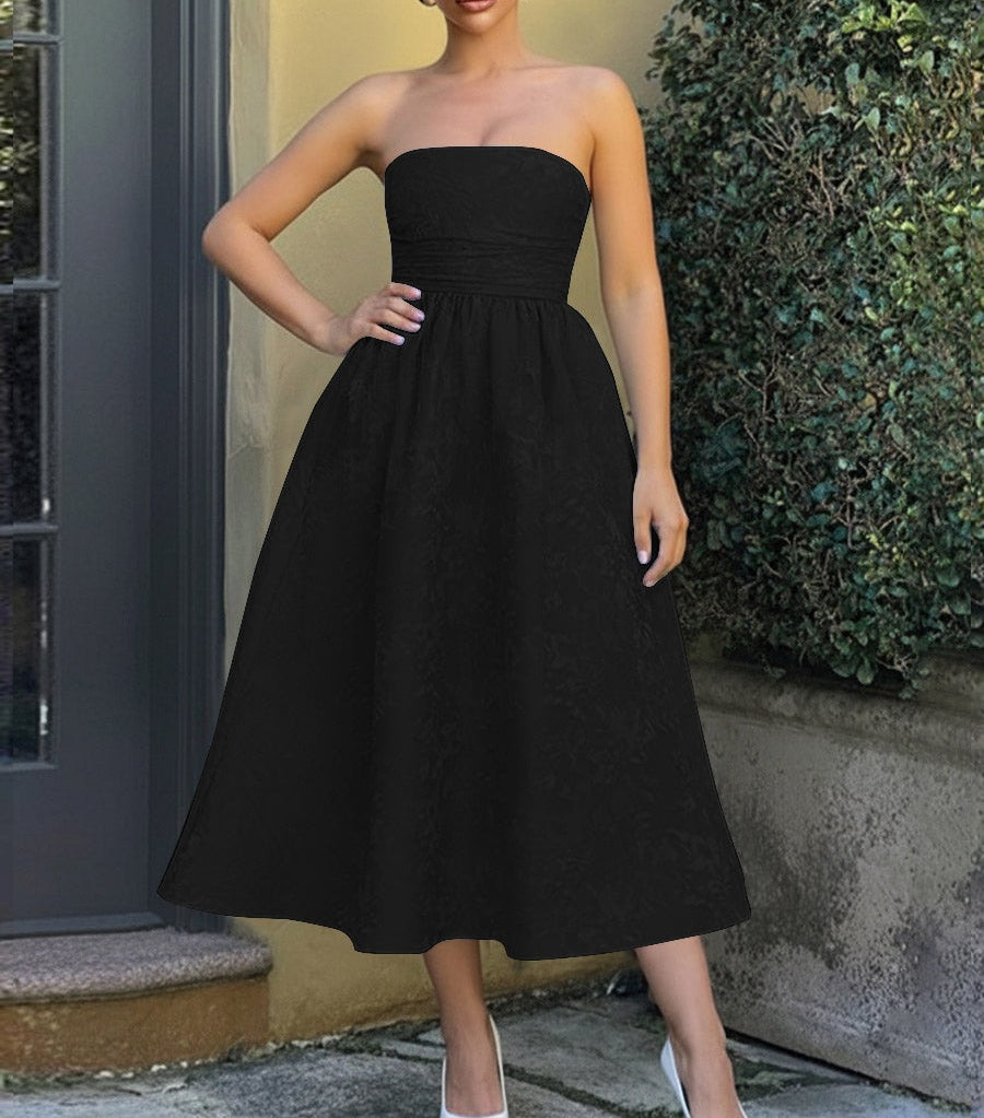 Jacquard Sleeveless Midi Prom Dresses Ball Gown