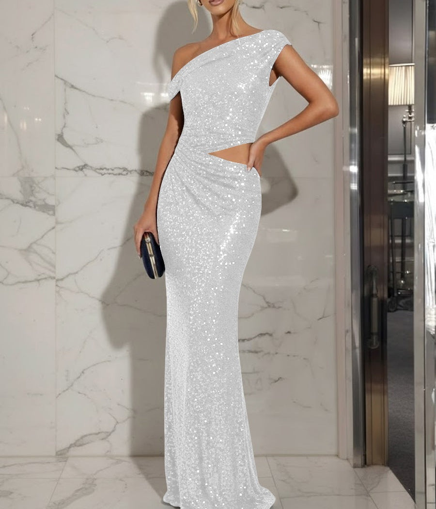 Mermaid/Trumpet Off-Shoulder Sequin Cut-Out Floor-Length Formal Evening Dresses