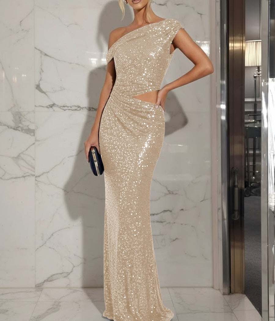 Mermaid/Trumpet Off-Shoulder Sequin Cut-Out Floor-Length Formal Evening Dresses