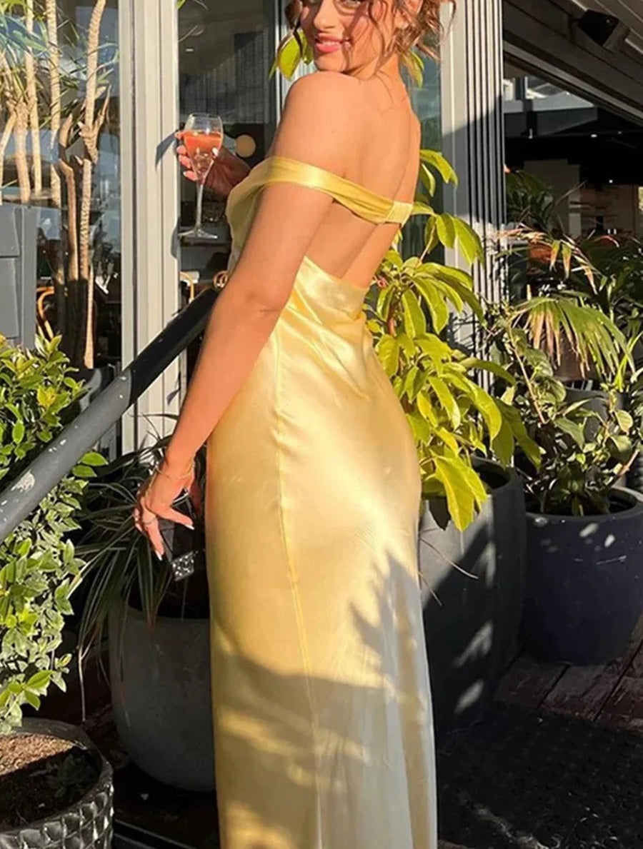 Mermaid/Trumpet Off Shoulder Satin Floor-Length Formal Dresses