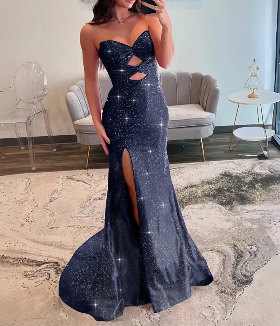 A-Line/Princess Cut-Out Floor-Length Formal Prom Dresses with Beaded