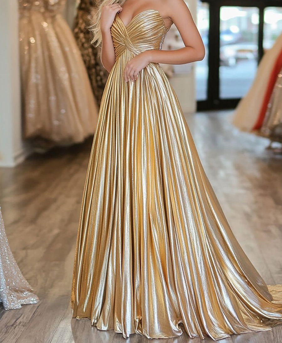 A-Line/Princess Strapless Ruched Taffeta Floor-Length Prom Dresses for Teens