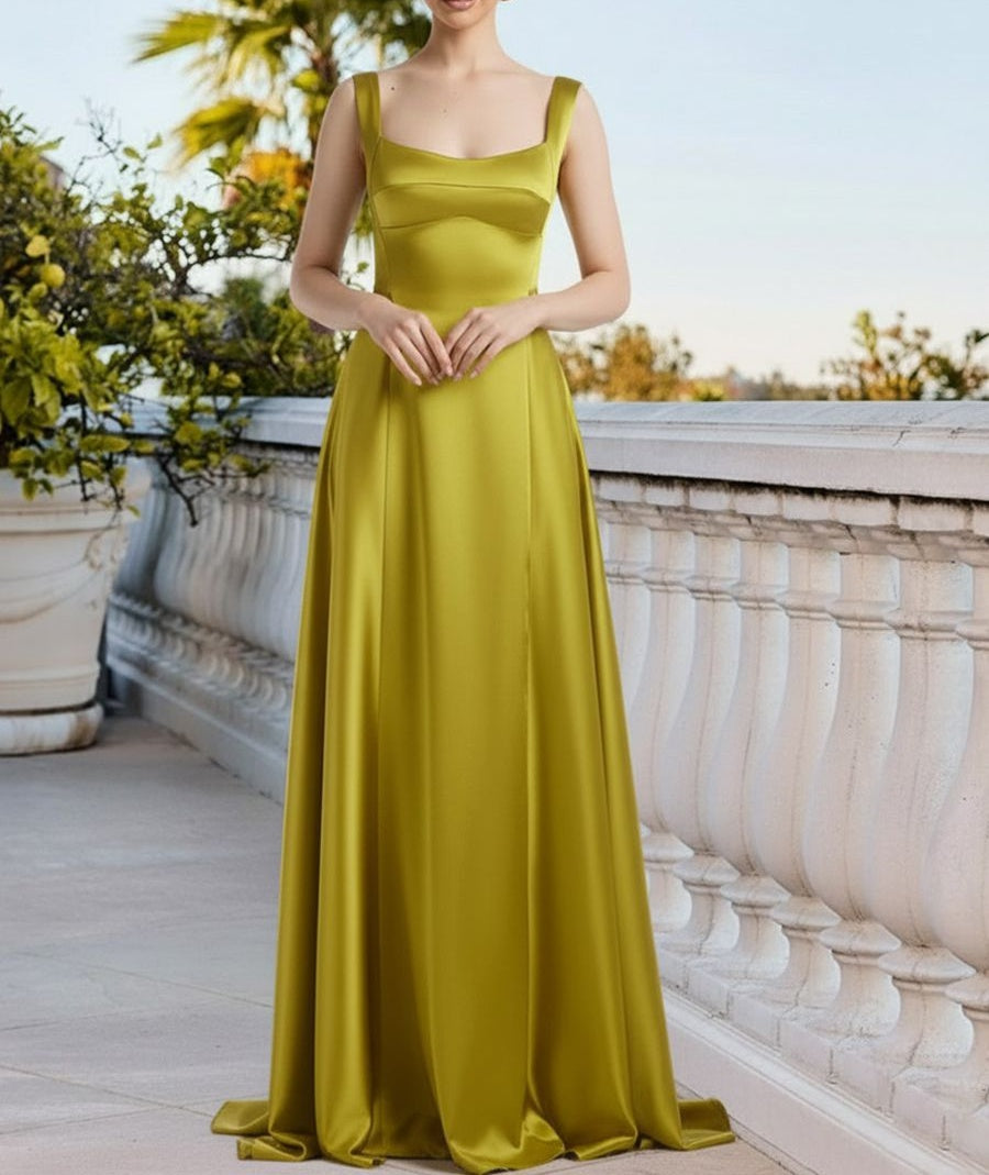 Elegant Mermaid Round Neck Floor-Length Prom Dresses with Pockets