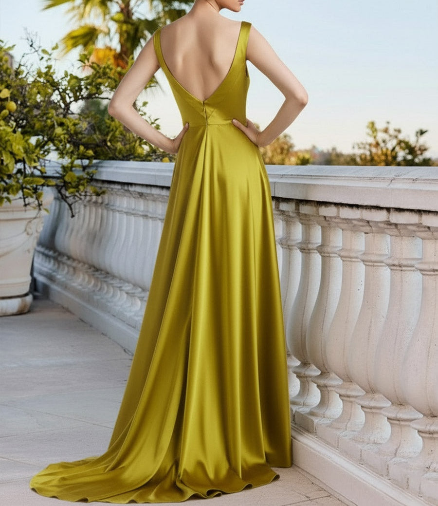 Elegant Mermaid Round Neck Floor-Length Prom Dresses with Pockets