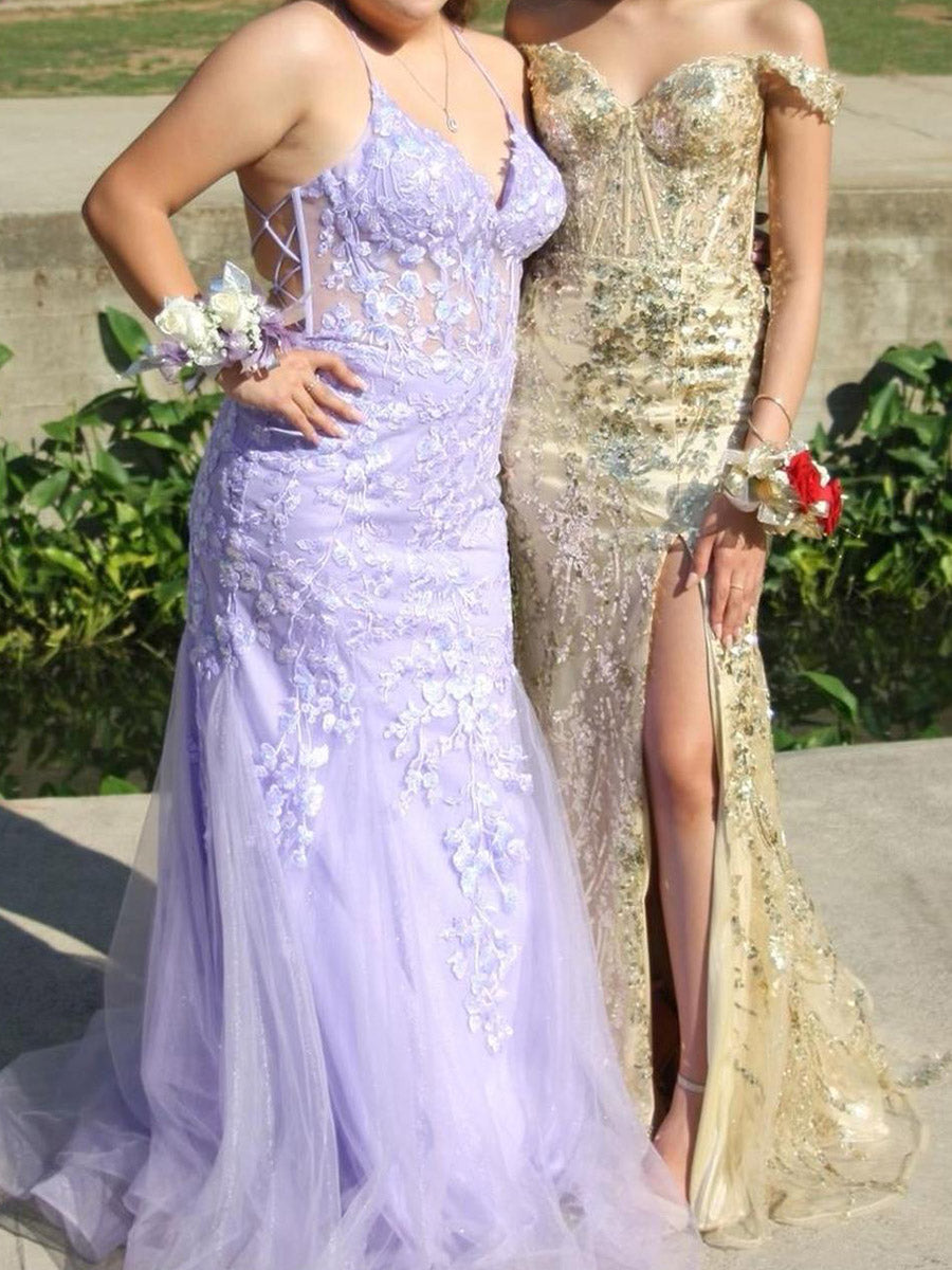 A-Line/Princess Off Shoulder Floor-Length Formal Prom Dresses with Sequin