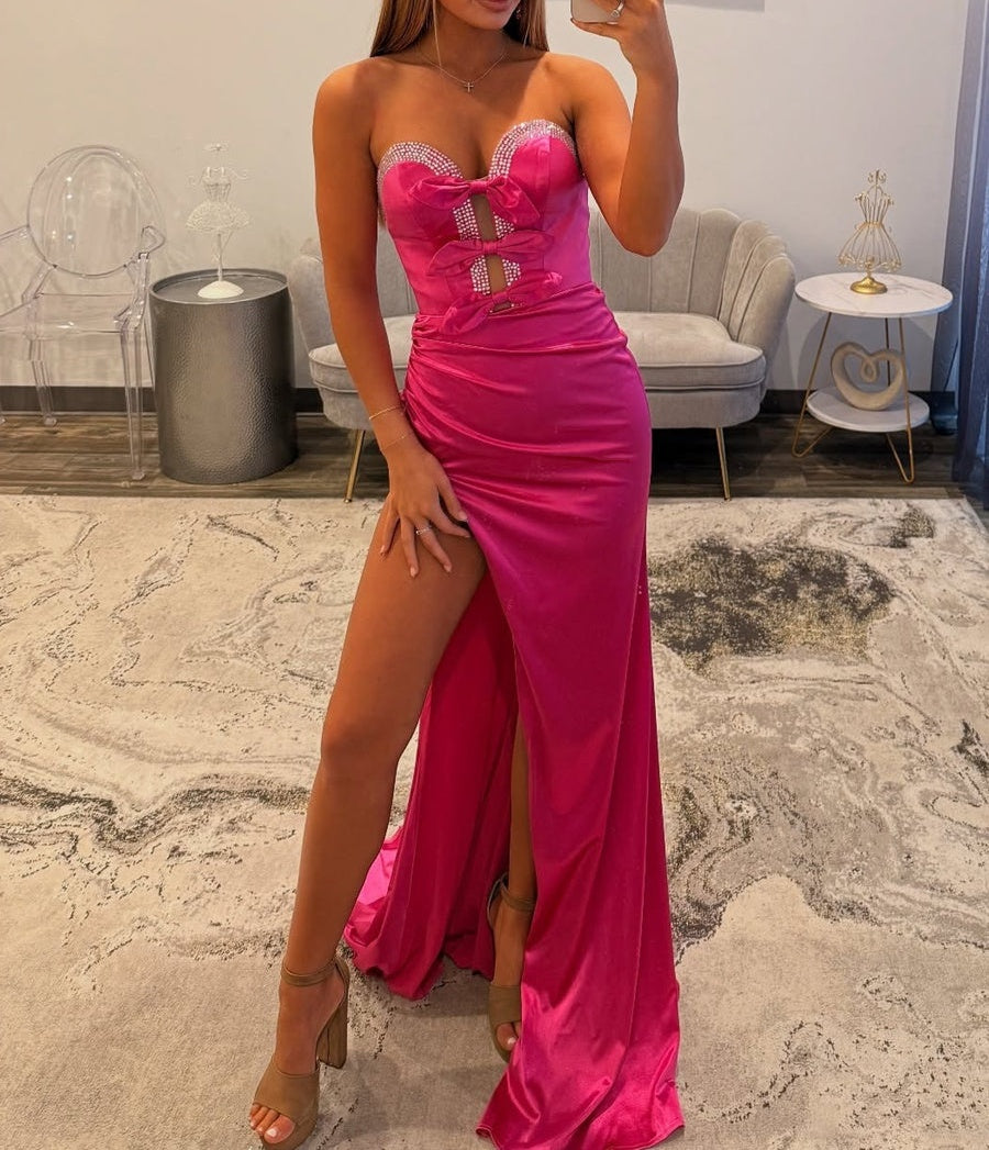 Sparkly Beading Strapless Sweetheart Ruched Long Prom Dresses with Applique