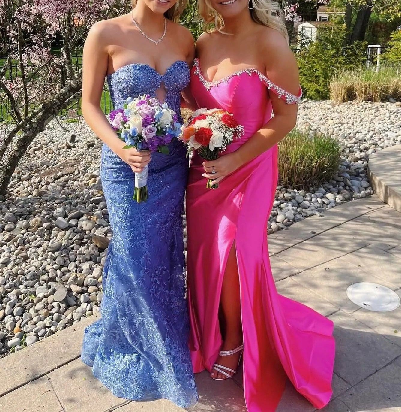 Lace Applique One Shoulder Long Prom Dresses Tiered Evening Gowns