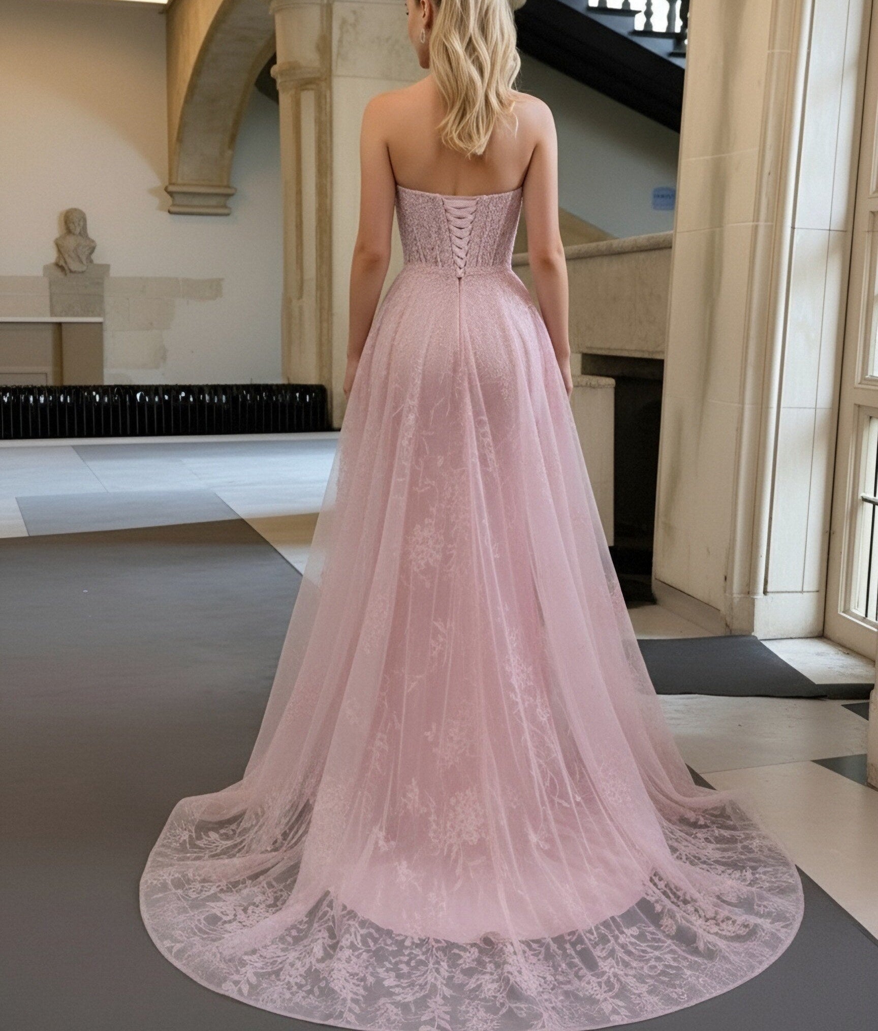 Mermaid Sweetheart Neck Cut Out Maxi Formal Prom Dresses with Applique Train