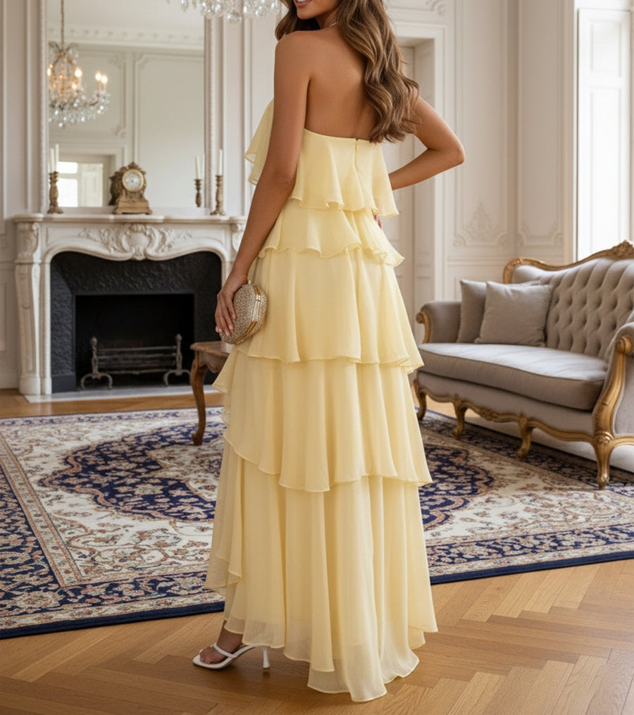 A-Line/Princess Tiered Halter Floor-Length Wedding Guest Dresses