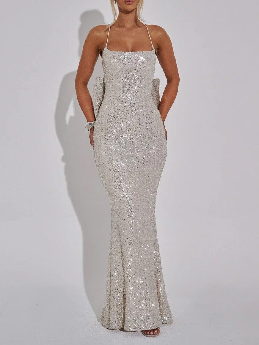 Mermaid/Trumpet Spaghetti Strap Square Neck Floor-Length Prom Dresses with Bow