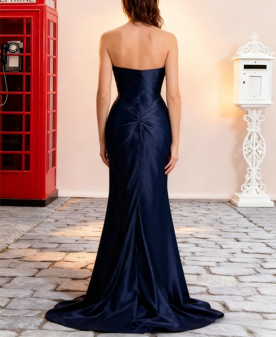 Sheath/Column Strapless Asymmetrical Ruched Floor-Length Formal Dresses with Side Slit