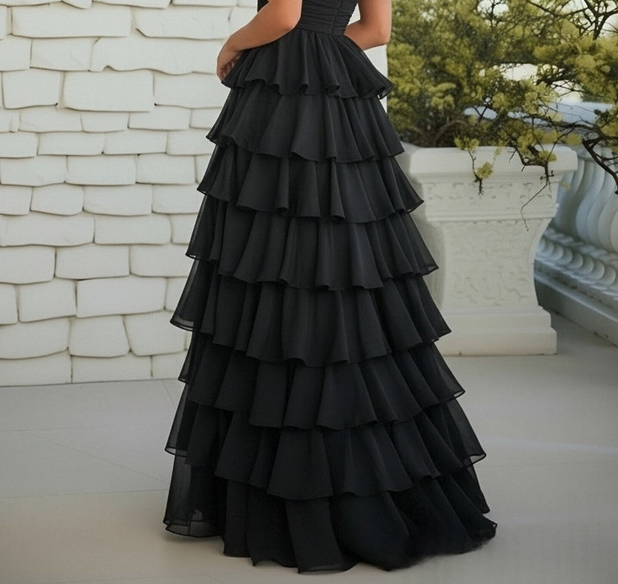A-Line/Princess Sweetheart Criss Cross Tiered Floor-Length Prom Dresses with Slit