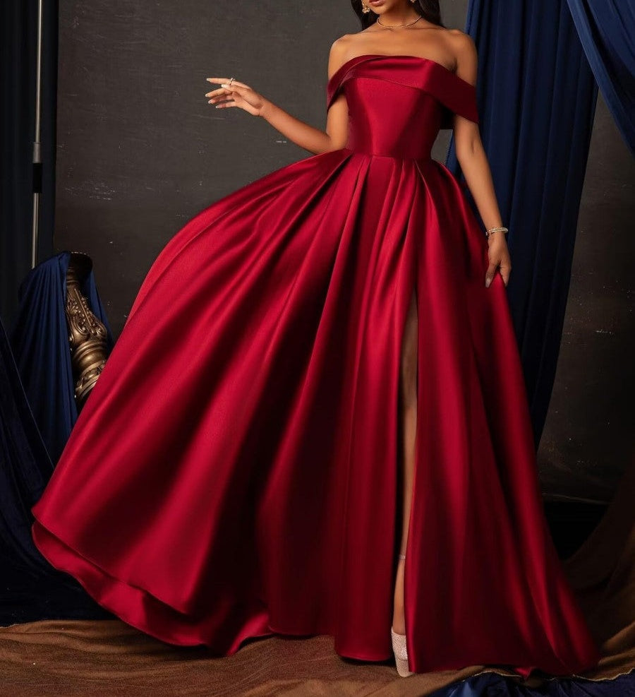 A-Line/Princess Off Shoulder Empire Waist Floor-Length Formal Dresses with Bow
