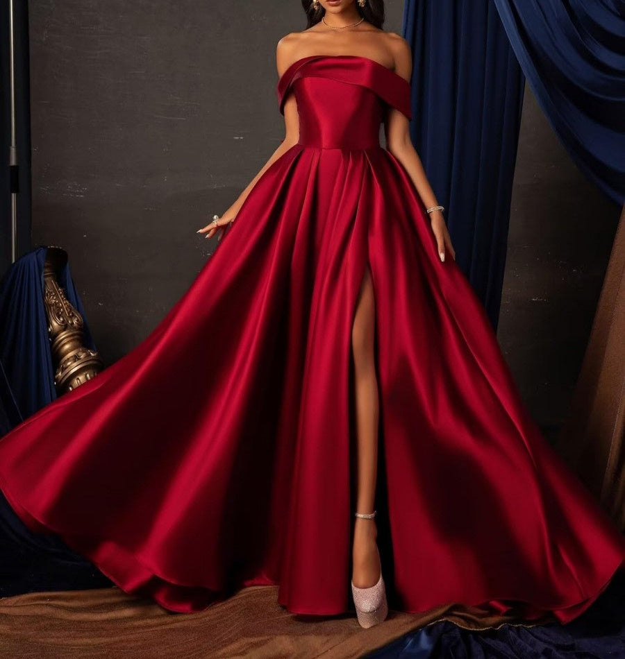 A-Line/Princess Off Shoulder Empire Waist Floor-Length Formal Dresses with Bow