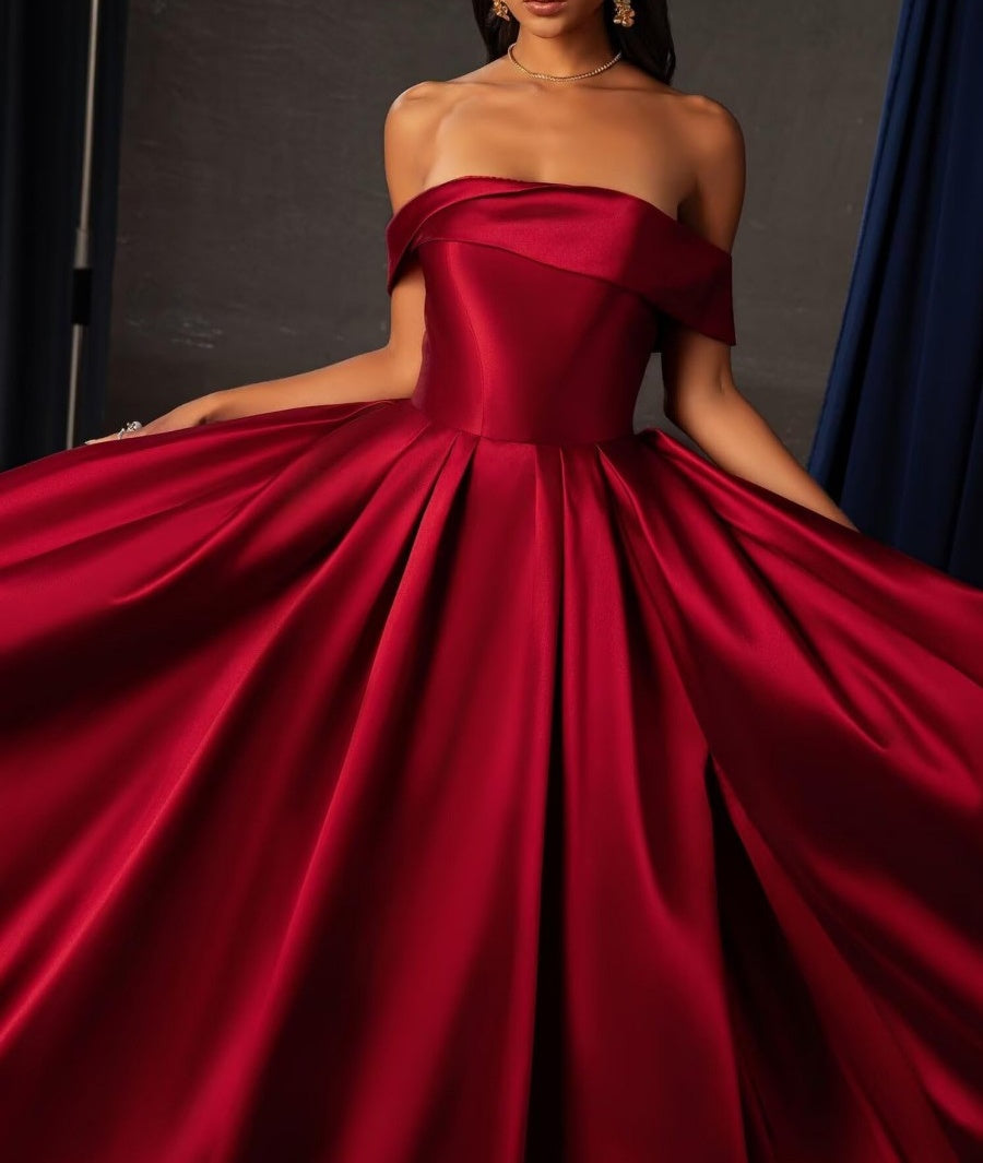 A-Line/Princess Off Shoulder Empire Waist Floor-Length Formal Dresses with Bow