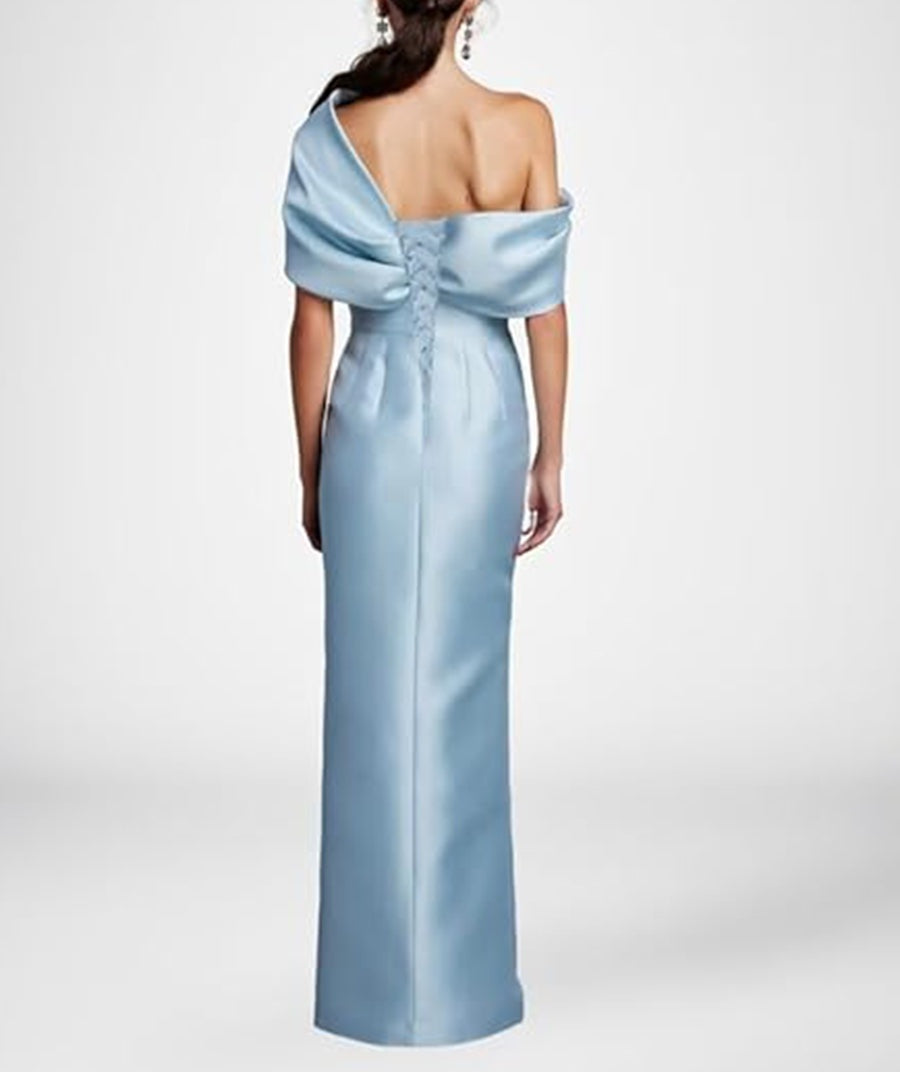 Sheath/Column Asymmetrical Floor-Length Pleated Mother of the Bride Dresses with Slit