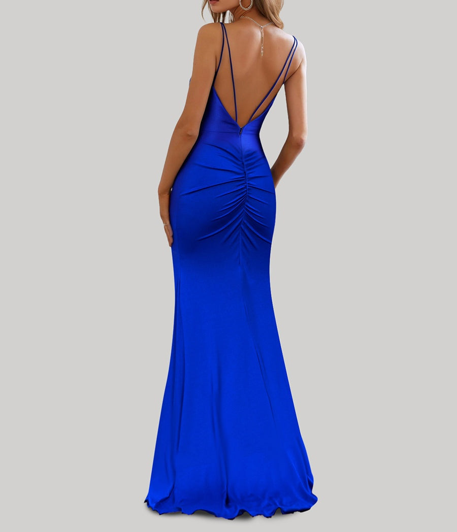 Trumpet/Mermaid Spaghetti Straps Floor-Length Ruched Formal Dresses with Ruffles