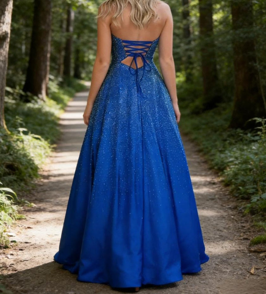 Strapless Cut-Out Beading Princess Long Prom Dresses Sweetheart Ball Gown