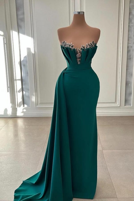 ombreprom Beautiful Dark Green Long Prom Dress Evening Gowns Strapless Mermaid