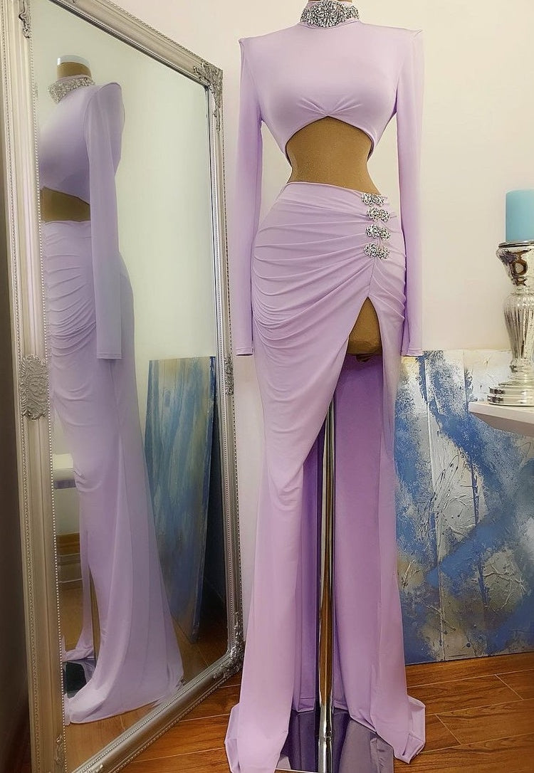 Chic High Split Long Sleeve Prom Dress Mermaid High Neck Online