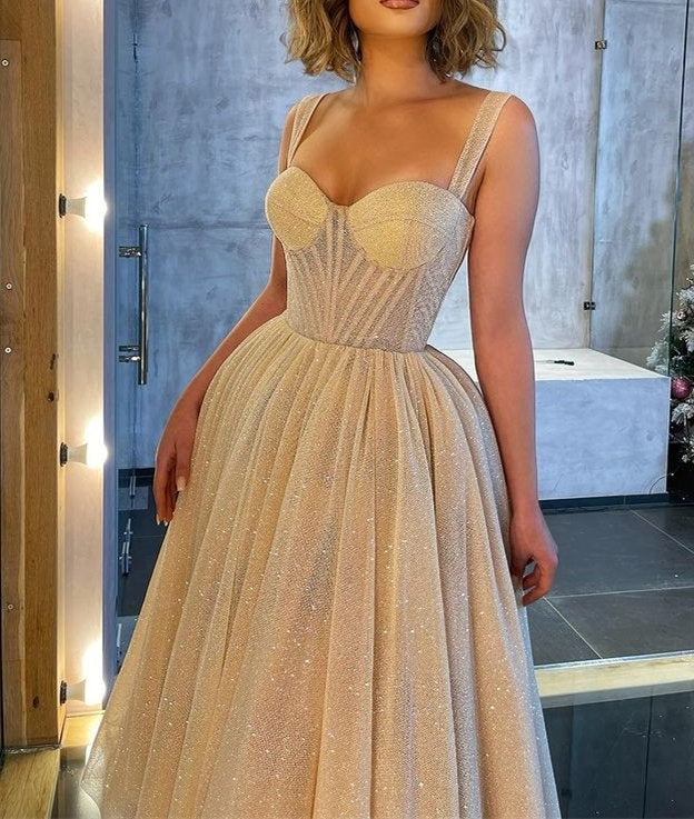 Shinning Straps Sweetheart Prom Dress Sequins Midi Length Sleeveless