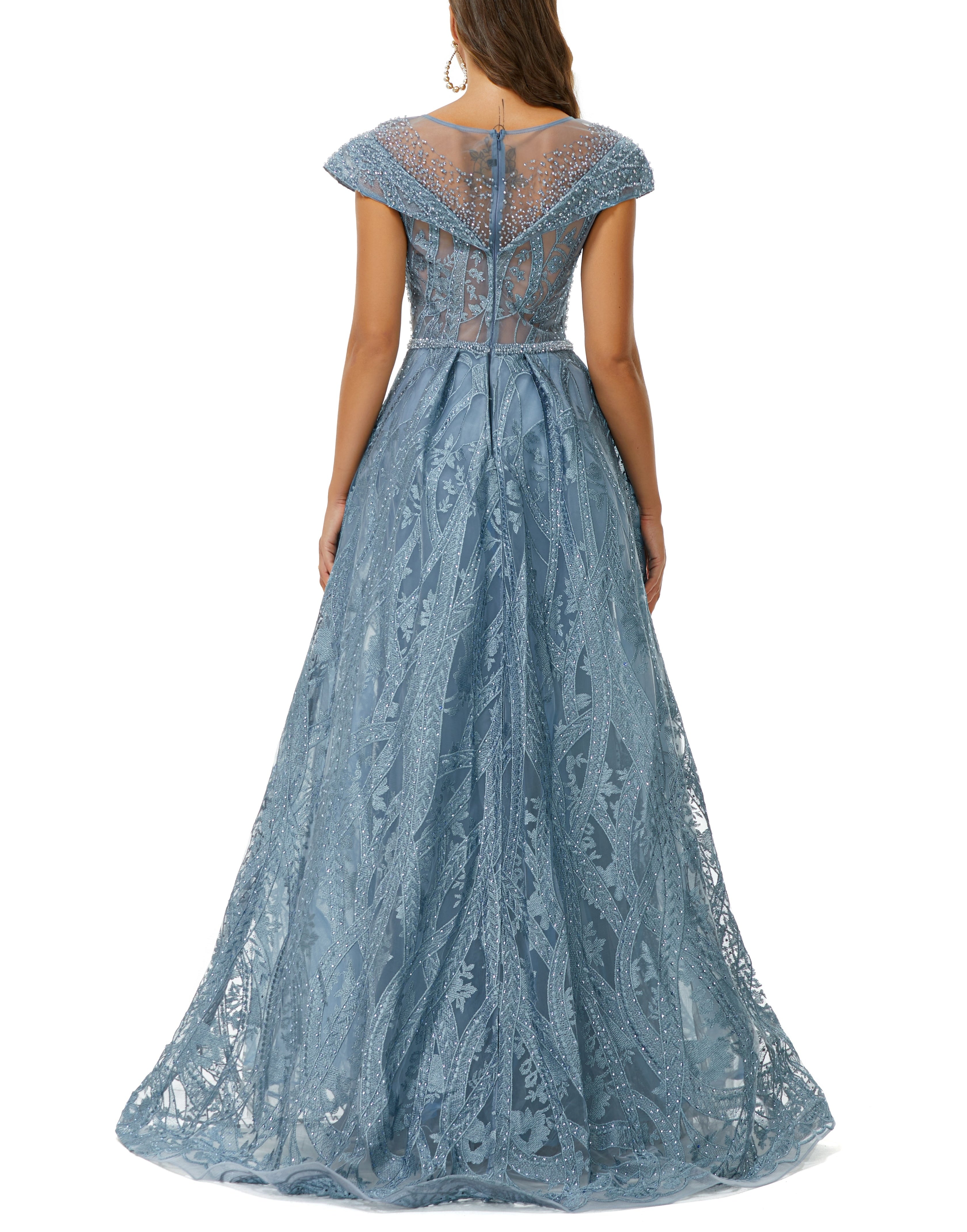 ombreprom Design | Sparkle Beaded Cap Sleeves Prom Dresses with Overskirt