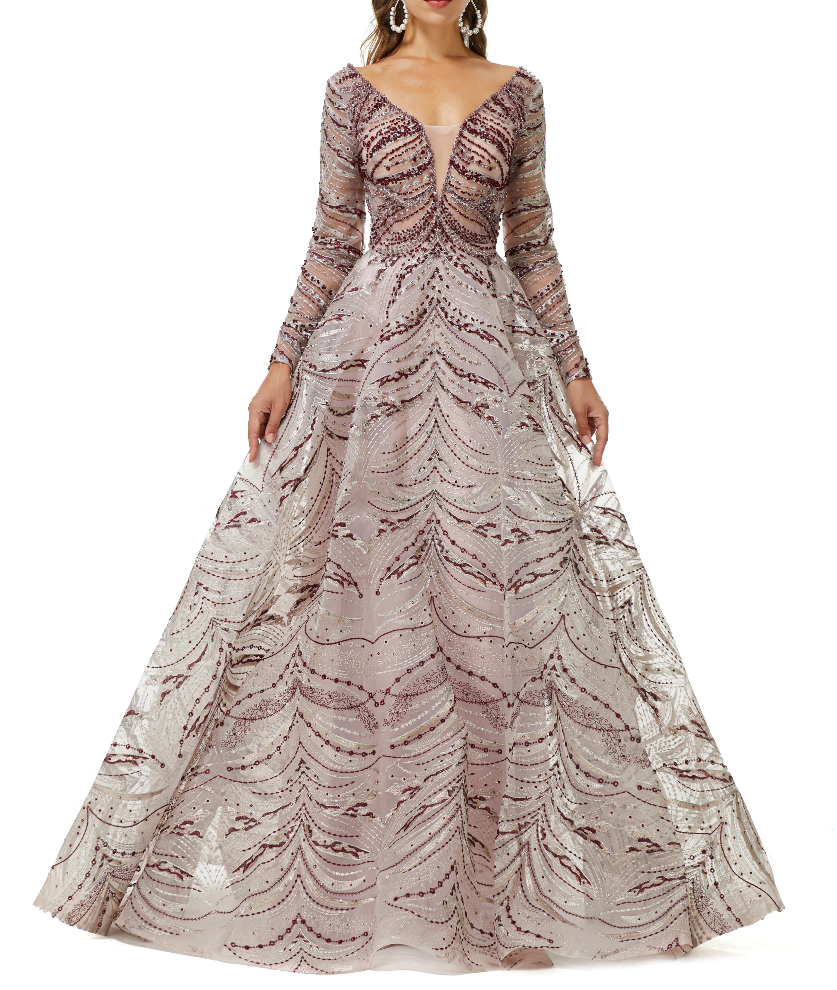 ombreprom Design | Sparkle Beaded Long Sleeves Prom Dresses