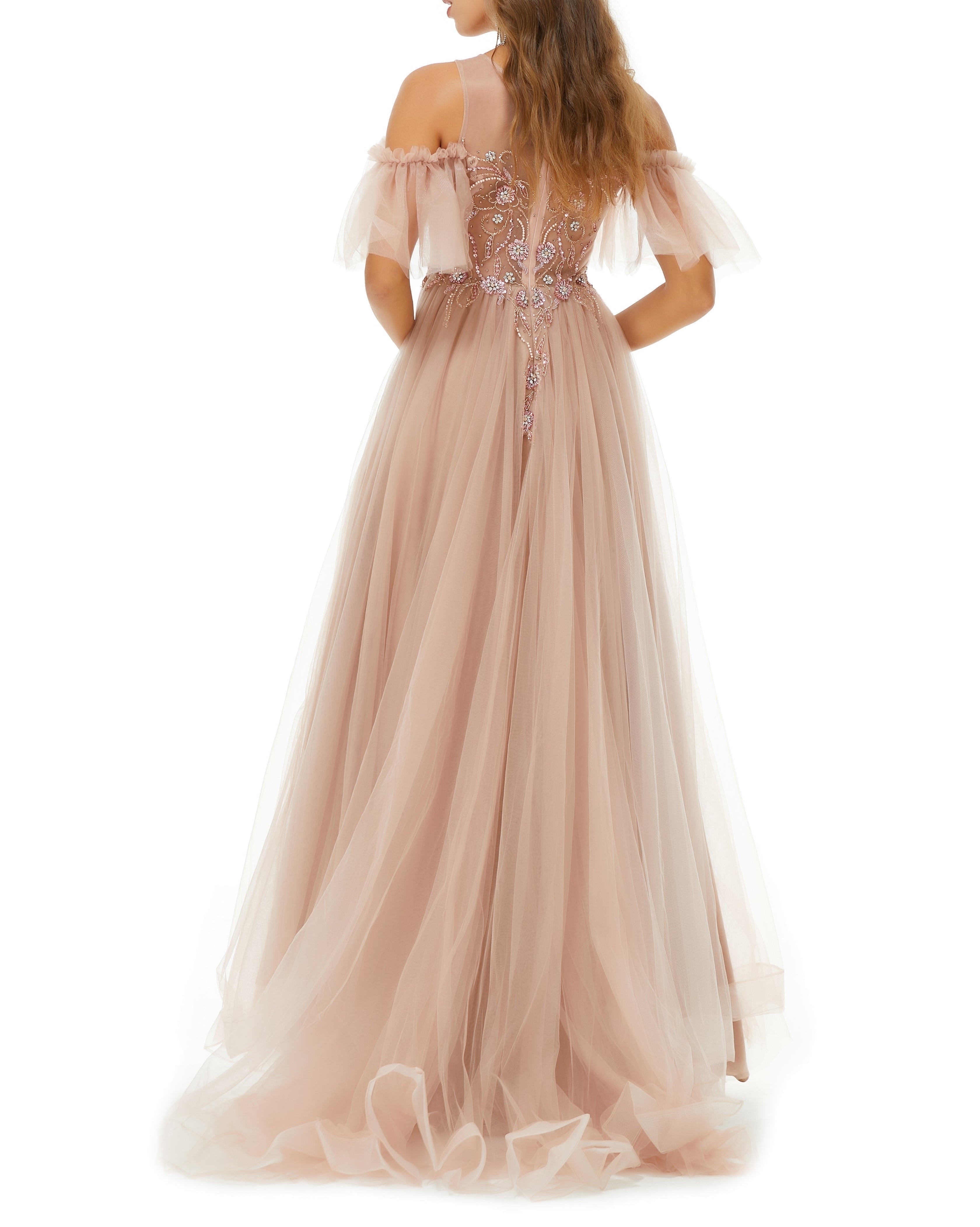 ombreprom Design | Sparkle Beaded Cool shoulder A-line Beaded Prom Dresses