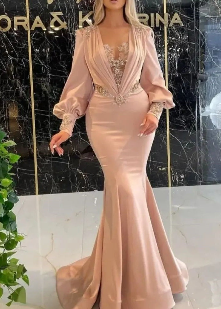 Classic Long Sleeves Mermaid Prom Dresses with Appliques