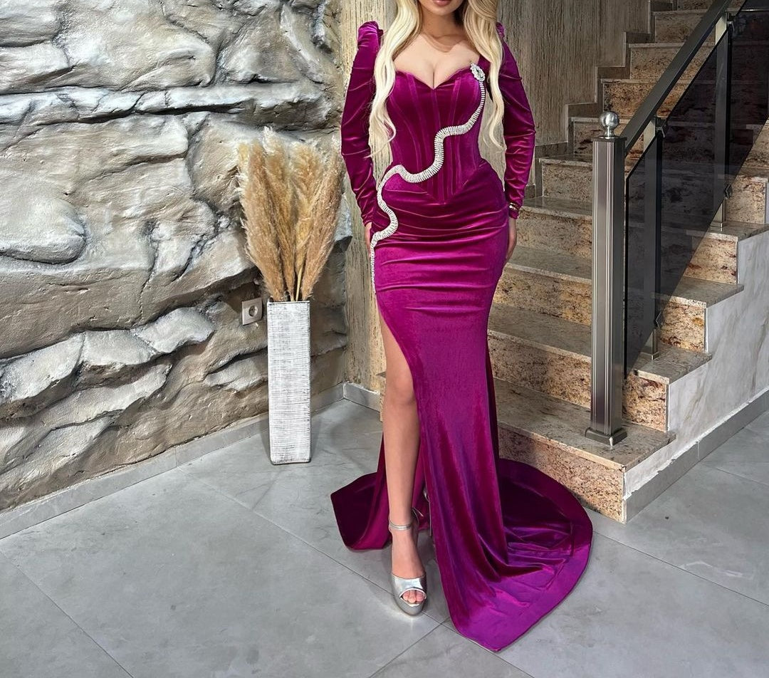 Chic Sweetheart Long Sleeves Mermaid Prom Dresses Long Slit Online