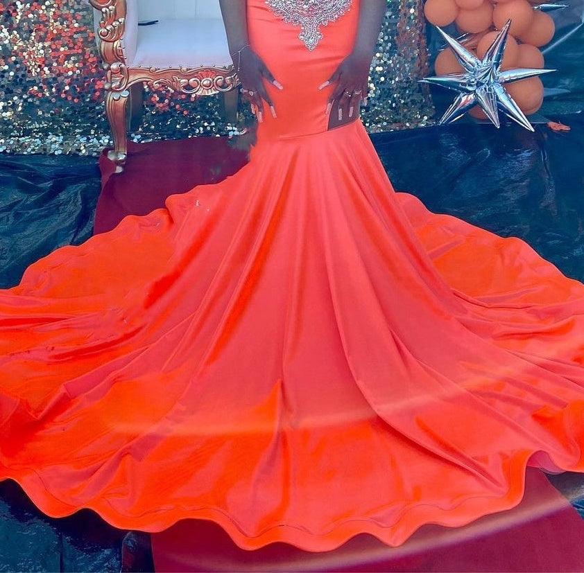 Ruby Cutout Mermaid Court Train Silver Sequined Prom Dresses