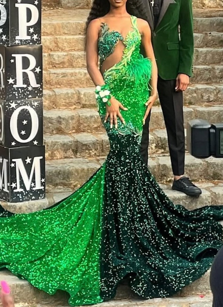 Dark Green Emerald Green Mermaid Hot See through Keyhole Prom Dresses