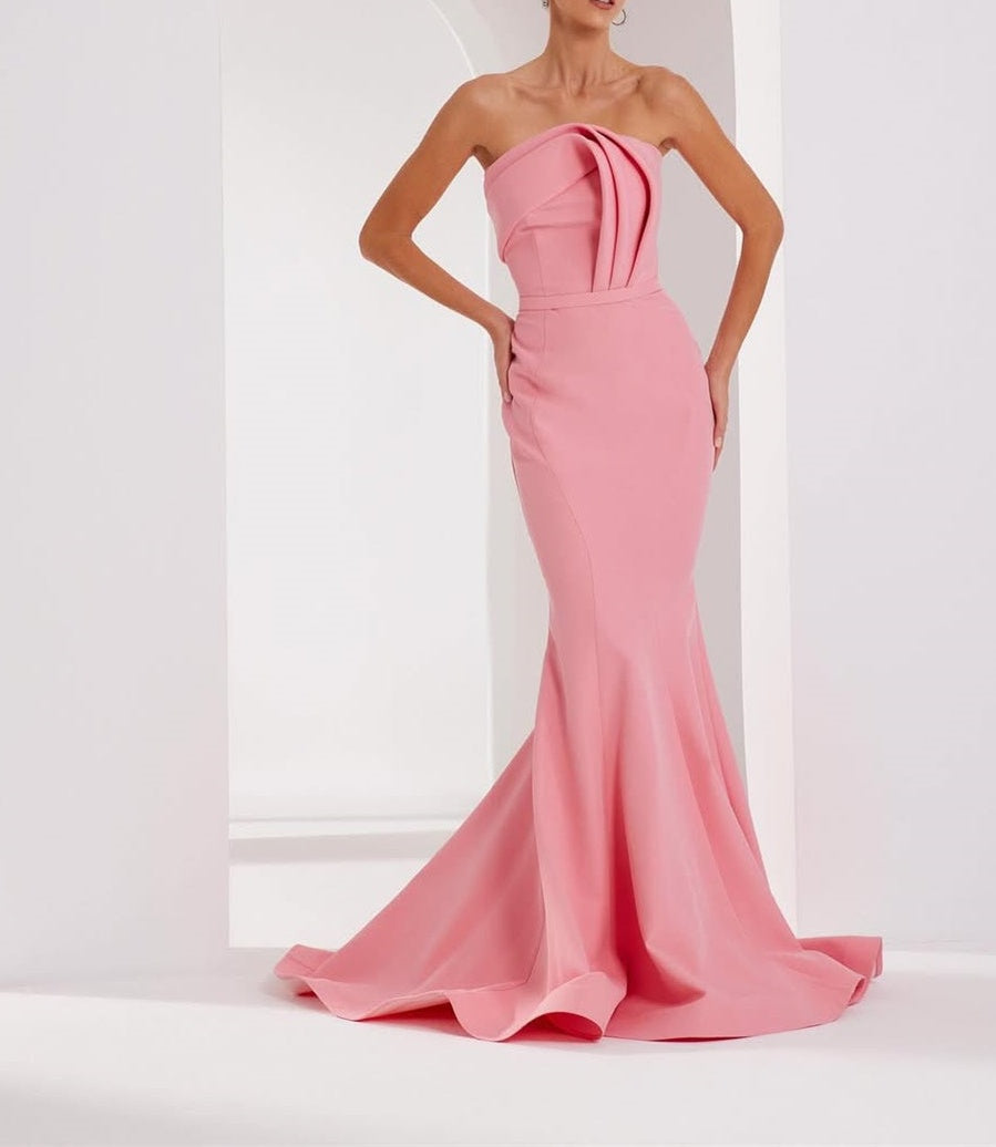 Modern Dusty Rose Strapless Satin Prom Dress Mermaid Sheath Sleeveless On Sale