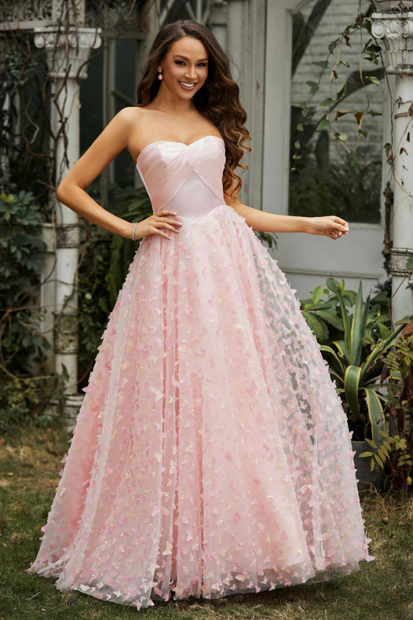 Chic & Modern A-Line Strapless Sleveless 3D Butterflies Floor Length Prom Dresses Dress Party Dress Wedding Guest Gown