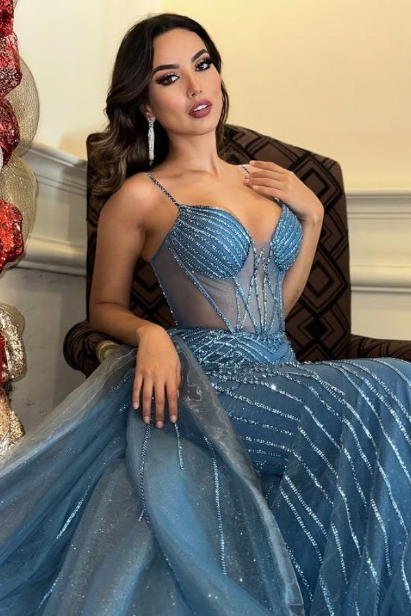 Glitter & Glamorous Mermaid Strapless Spaghetti Straps Sleeveless Sequins Tulle Prom Dresses Party Dress Floor Length Evening Formal Gown Cocktail Gown