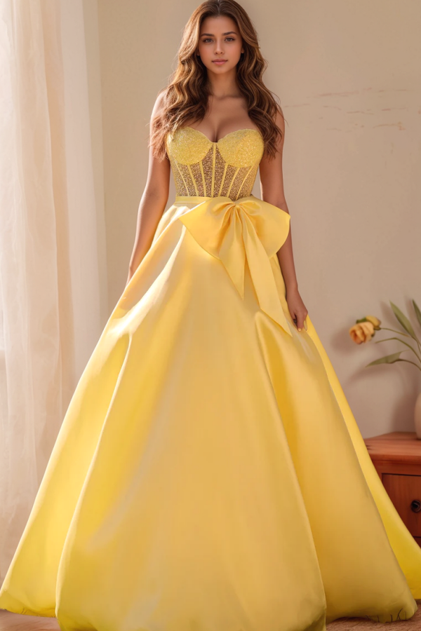 Chic & Modern A-Line Sweetheart Neck Sleeveless Beaded Pleated Prom Dresses Dress Floor Length Back Zipper Bow Knot Evening Gown