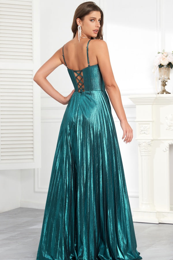 Chic & Modern A-Line Strapless Spaghetti Pleated Ruched Prom Dresses Party Dress Criss Cross Straps High Side Slit Formal Evening Dress Cocktail Gown Wedding Guest Dress
