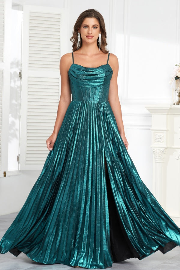 Chic & Modern A-Line Strapless Spaghetti Pleated Ruched Prom Dresses Party Dress Criss Cross Straps High Side Slit Formal Evening Dress Cocktail Gown Wedding Guest Dress